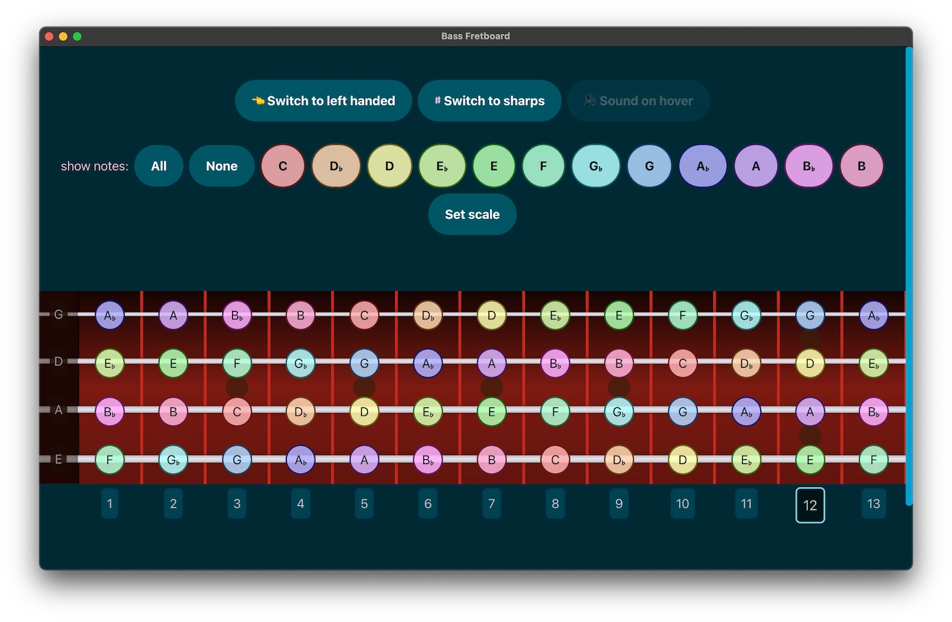 Bass fretboard screenshot