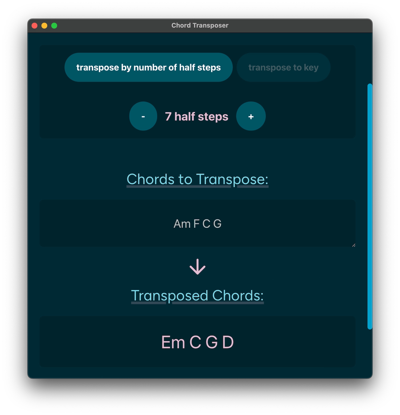 Chord transposer screenshot