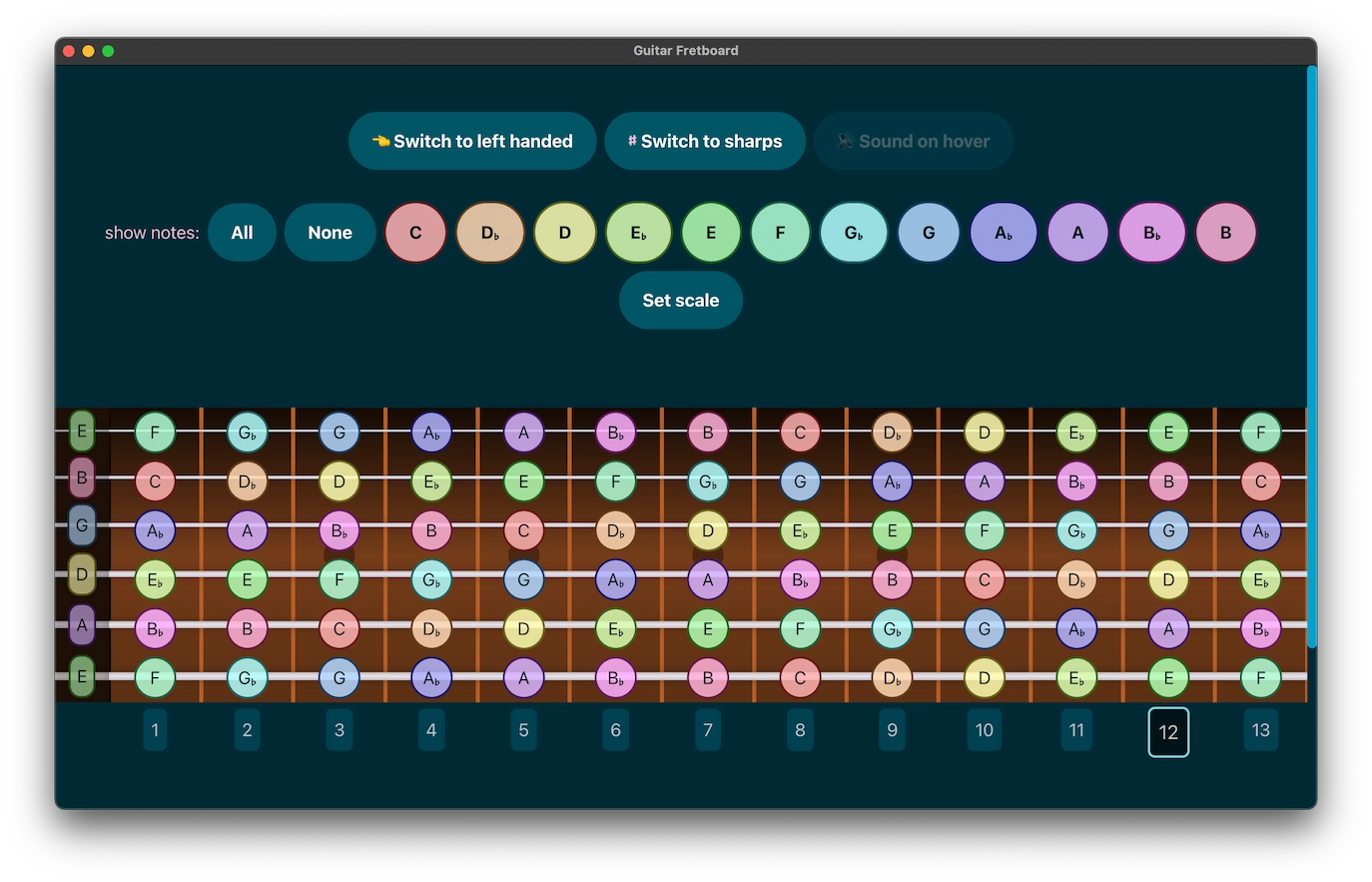 Guitar fretboard screenshot