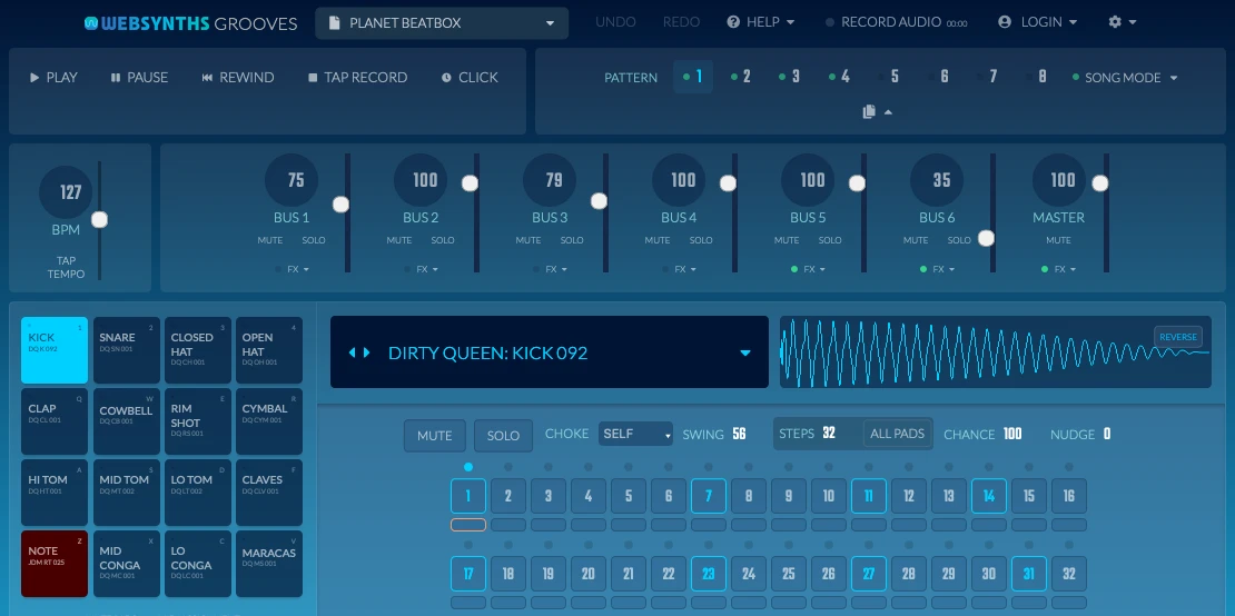 Screenshot: WebSynths Grooves